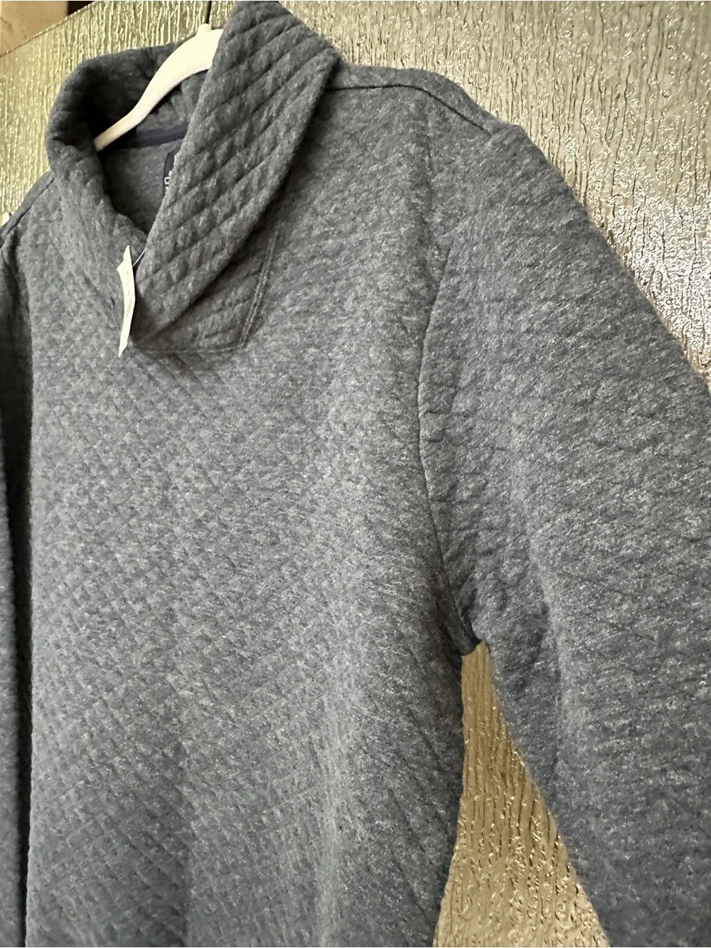 NWT J.Crew Quilted Fleece Pullover Shawl Collar Men’s Large Blue
